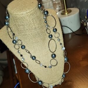 Lia Sophia Elegant Silver and Blue/Grey Beaded Necklace